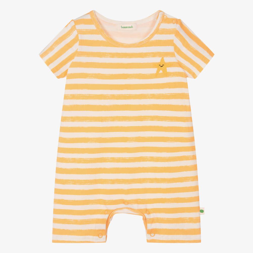 The Bonniemob - Orange Stripe Cotton Baby Shortie | Childrensalon