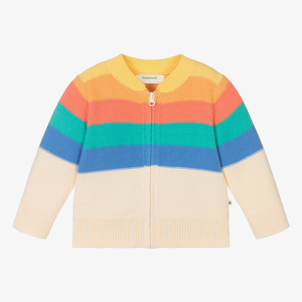 The Bonniemob - Organic Cotton Rainbow Knit Zip-Up Cardigan  | Childrensalon