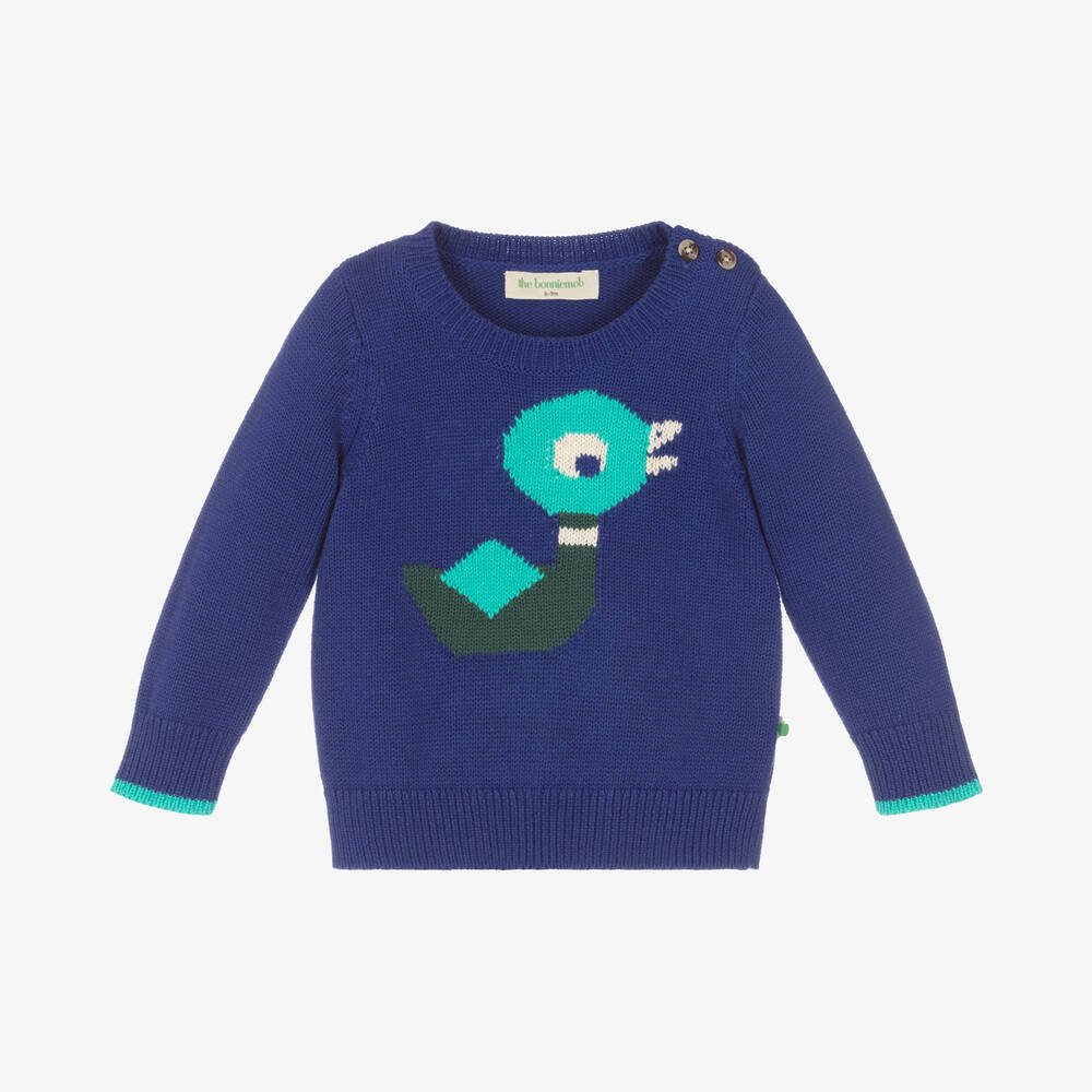 The Bonniemob - Baby Boys Blue Cotton Duck Sweater | Childrensalon