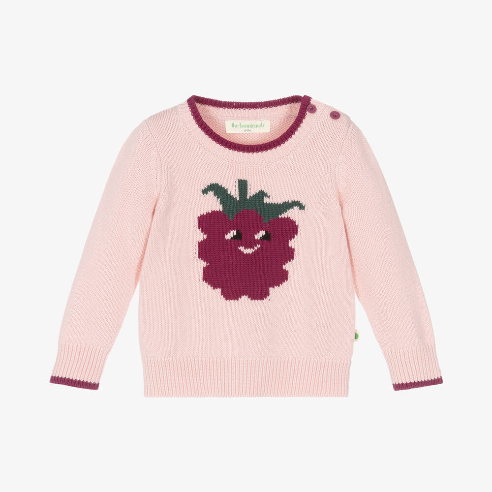 The Bonniemob - Baby Girls Pink Knitted Cotton Jumper | Childrensalon