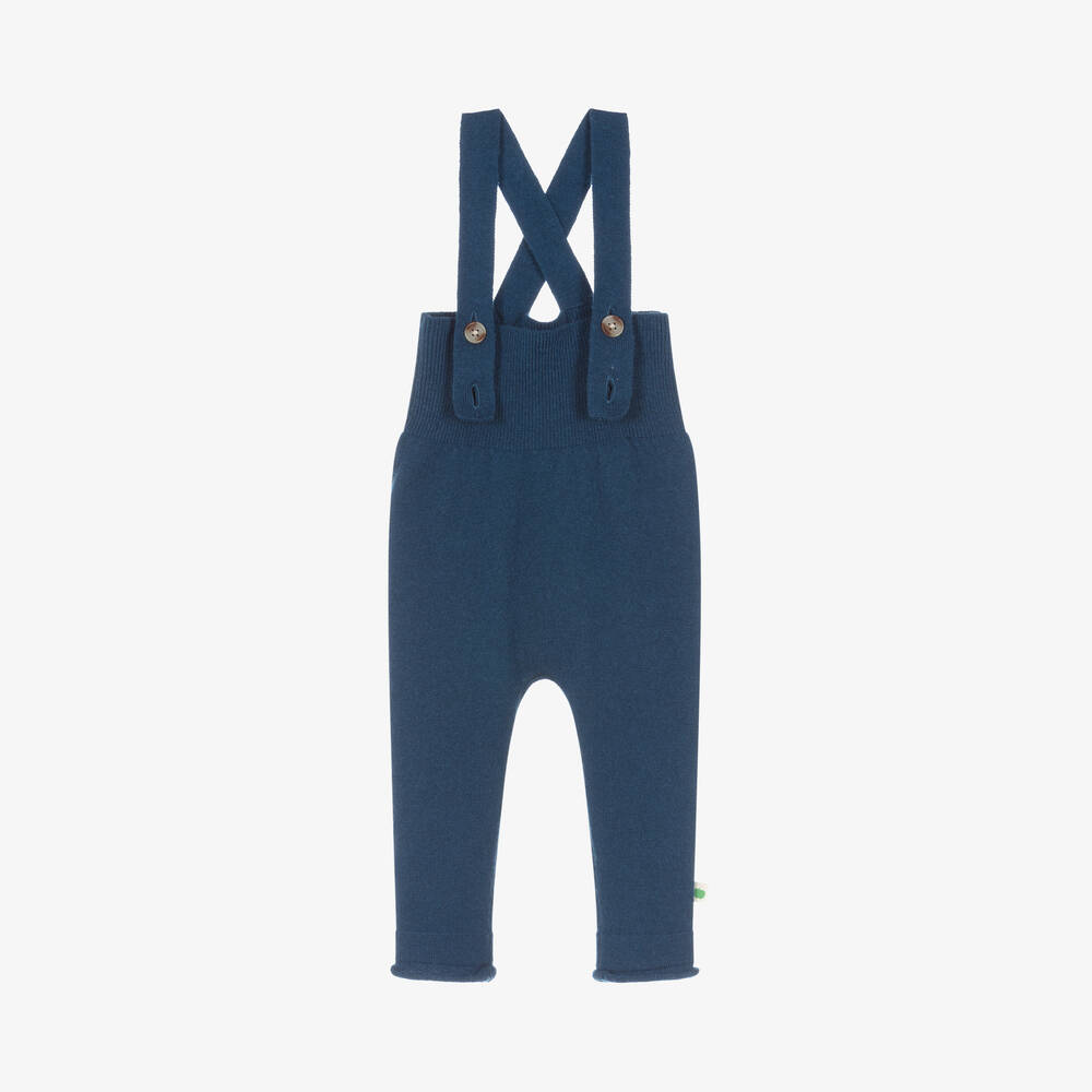 The Bonniemob - Blue Wool & Organic Cotton Knit Dungarees | Childrensalon