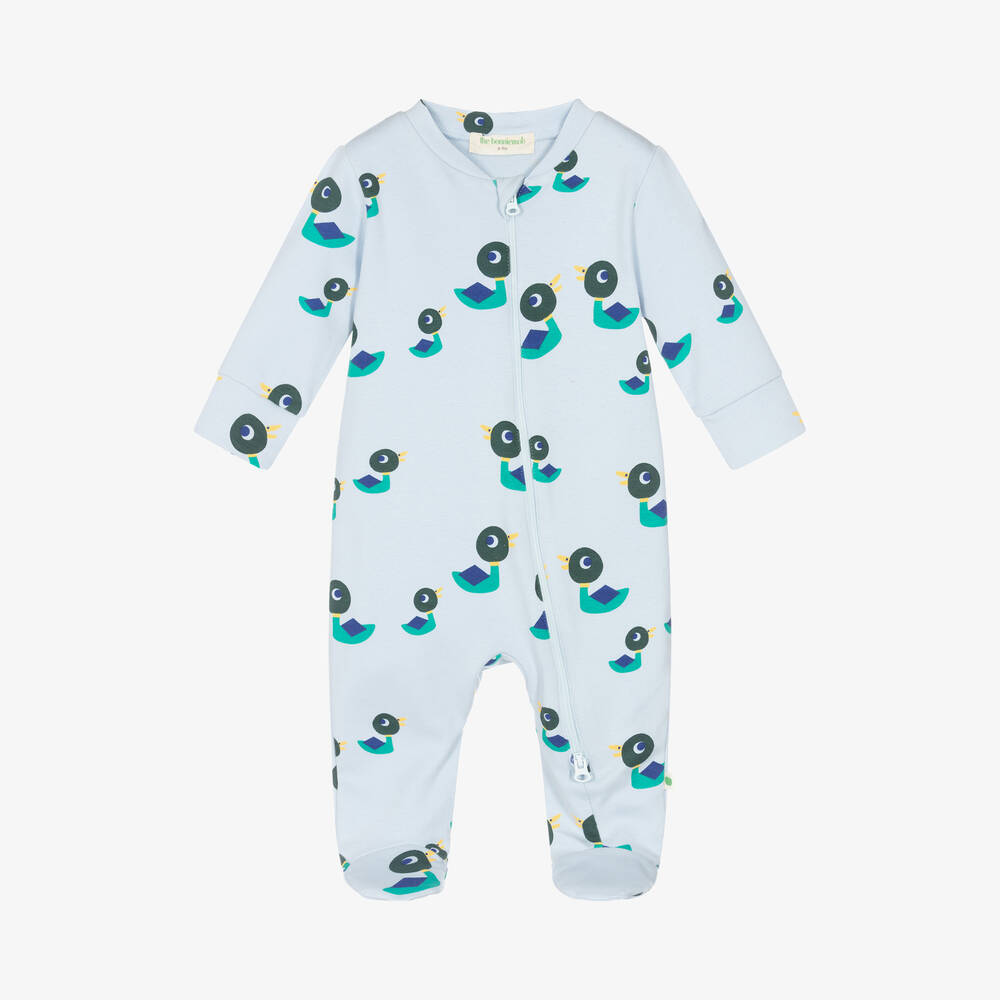 The Bonniemob - Boys Blue Organic Cotton Duck Babygrow | Childrensalon