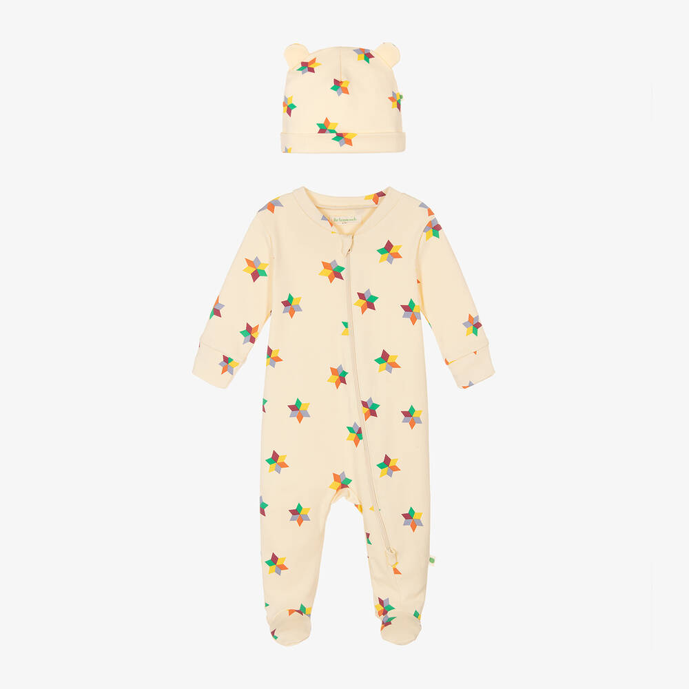 The Bonniemob - Ivory Organic Cotton Babygrow & Hat Set | Childrensalon