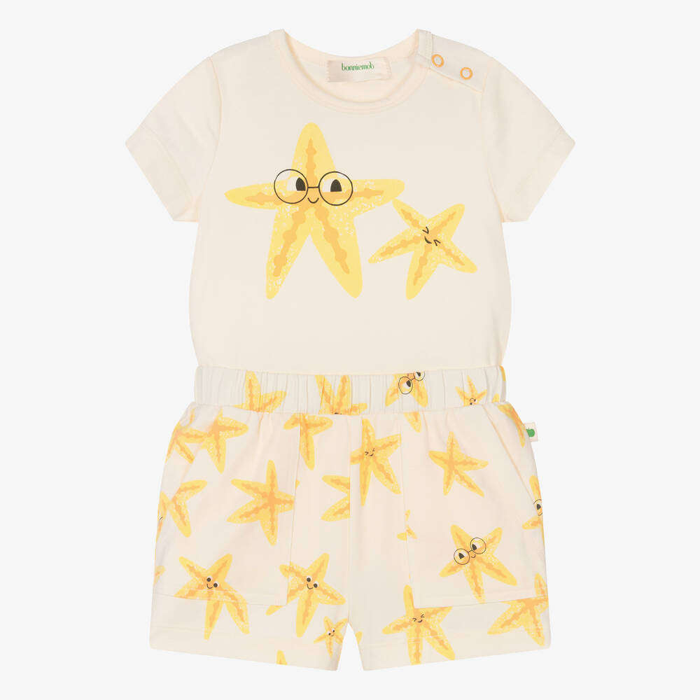 The Bonniemob - Ivory Organic Cotton Starfish Shorts Set | Childrensalon