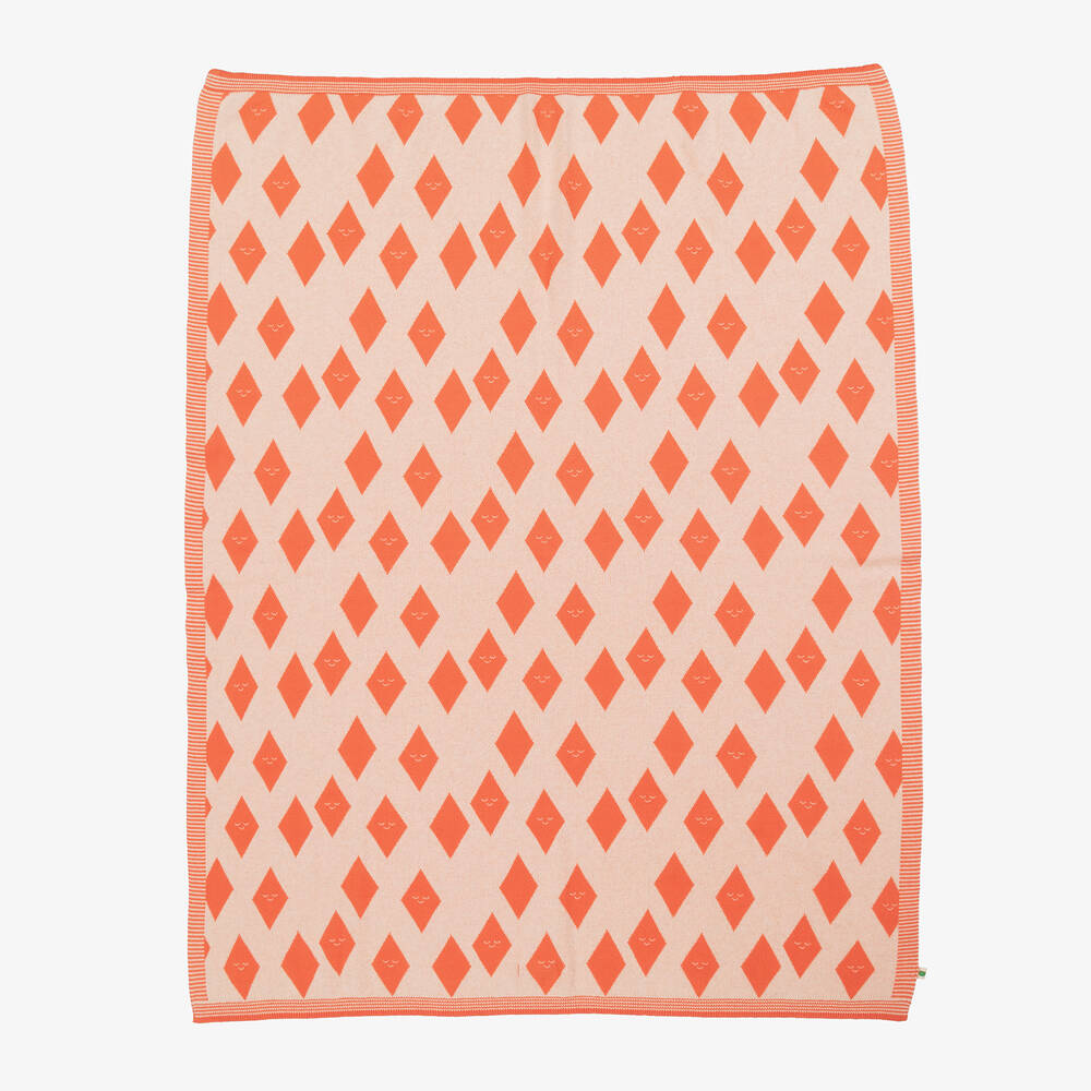 The Bonniemob - Orange Diamond Knitted Blanket (100cm) | Childrensalon