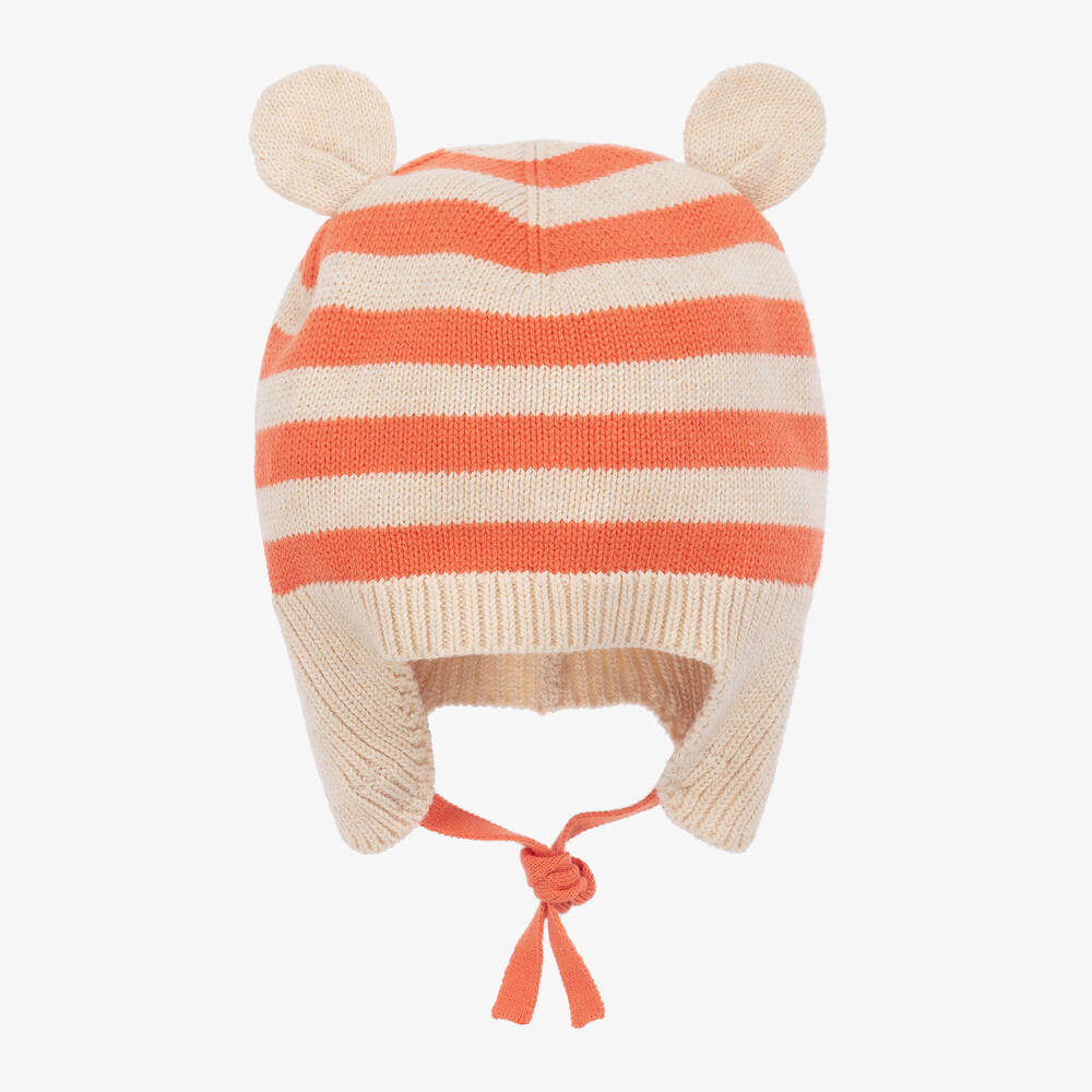 The Bonniemob - Orange Striped Cotton Knit Baby Hat | Childrensalon