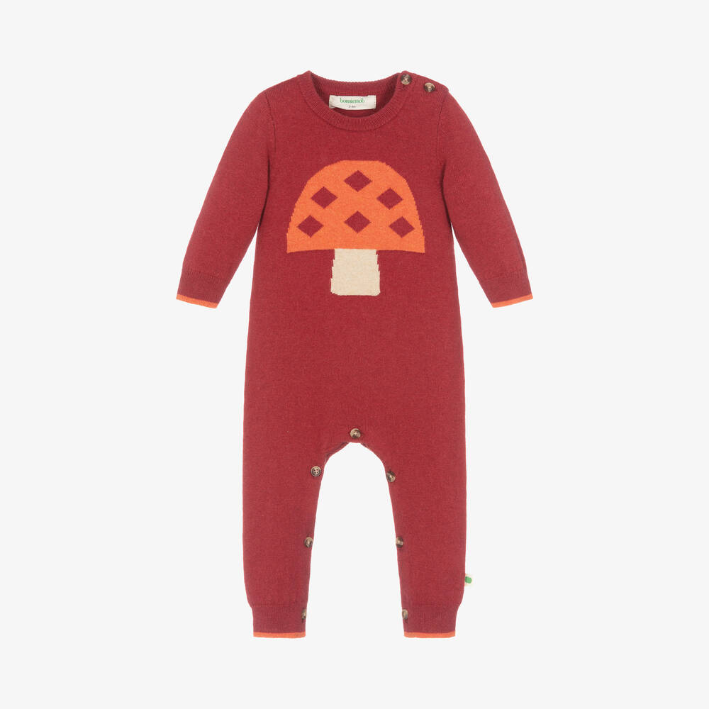 The Bonniemob - Red Organic Cotton & Cashmere Knit Babygrow | Childrensalon