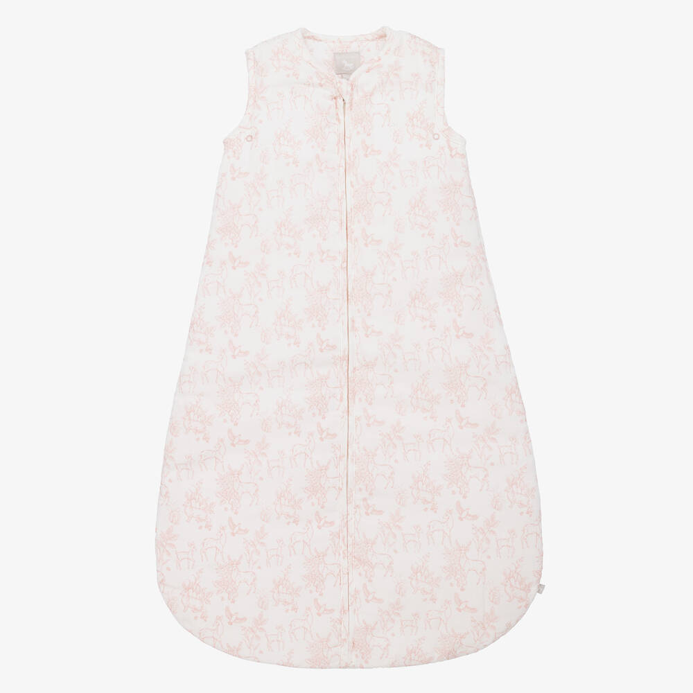 The Little Tailor - Baby Girls White & Pink Cotton Sleeping Bag | Childrensalon