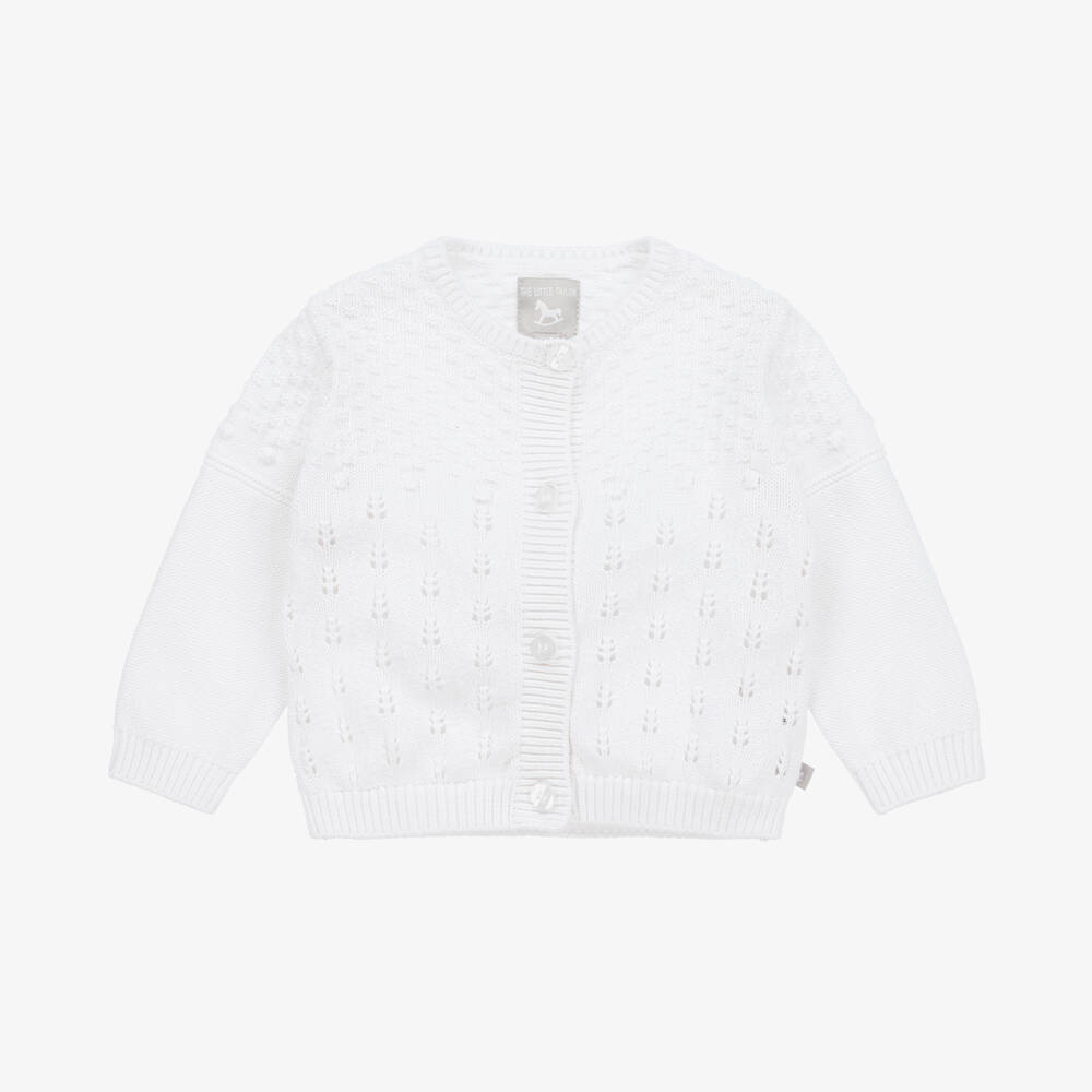 Shop The Little Tailor Baby Girls White Pointelle Cardigan
