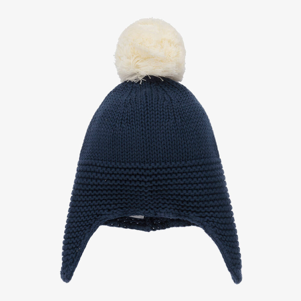 The Little Tailor - Blue Cotton Knit Bobble Hat | Childrensalon