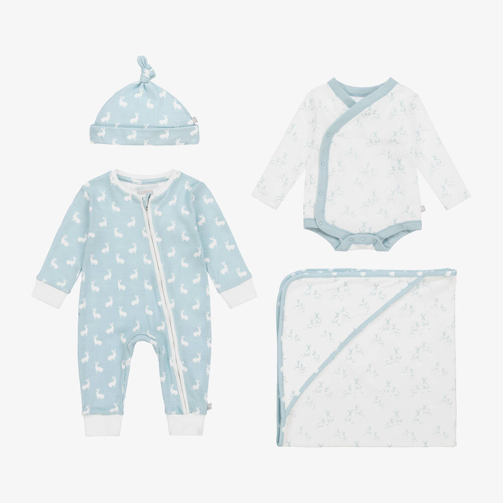The Little Tailor Blue Hare Print Cotton Babysuit Set