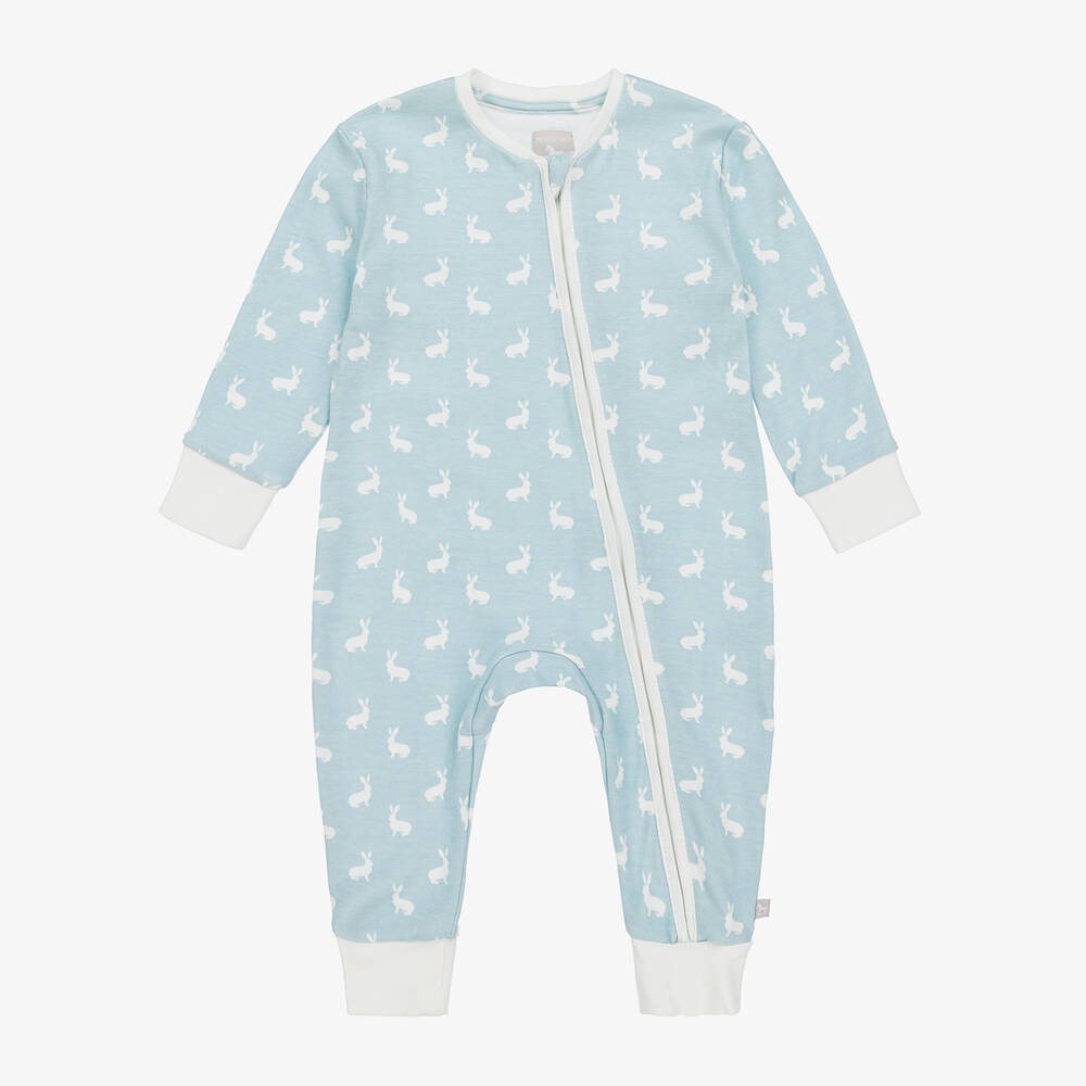 The Little Tailor Babies' Blue Hare Print Cotton Jersey Romper