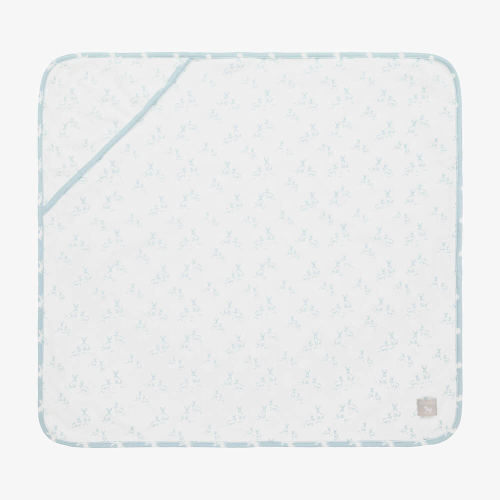 The Little Tailor - Blue Hare Print Reversible Cotton Blanket (69cm) | Childrensalon