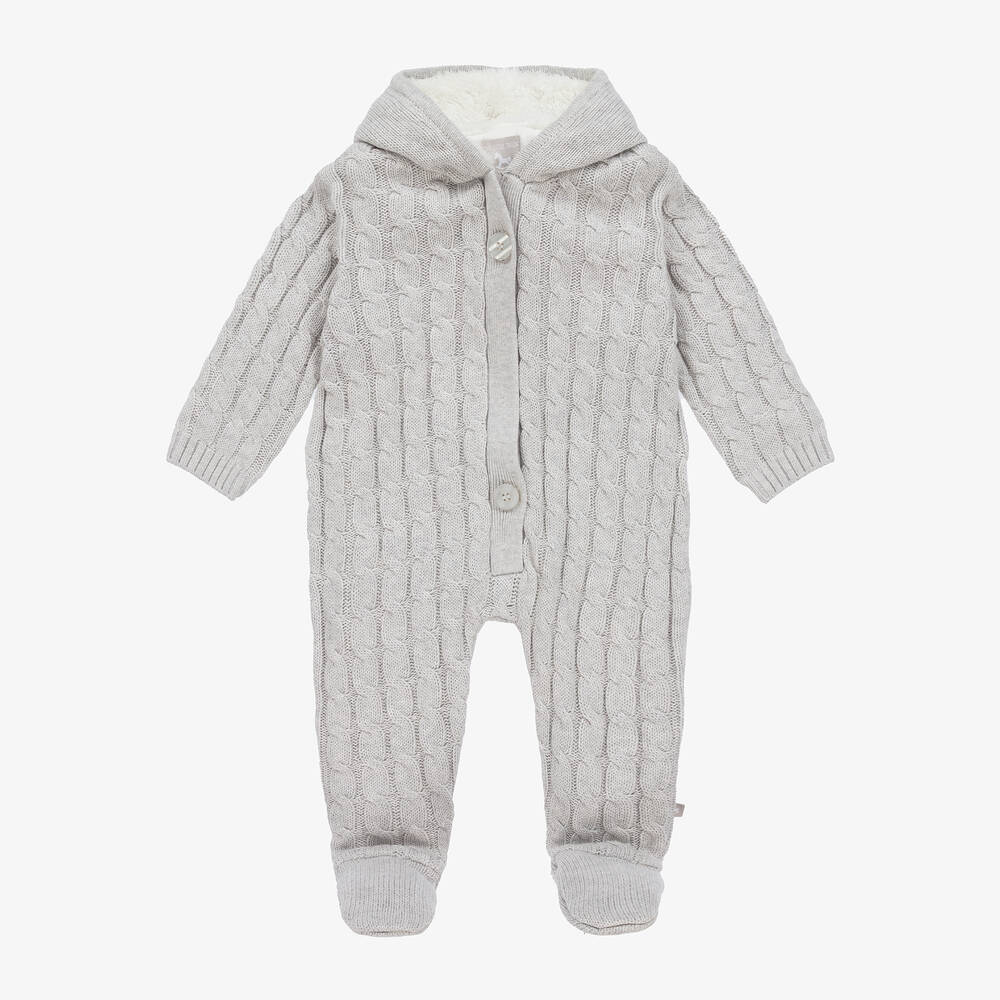 The Little Tailor - Grey Cotton Knitted Pramsuit | Childrensalon