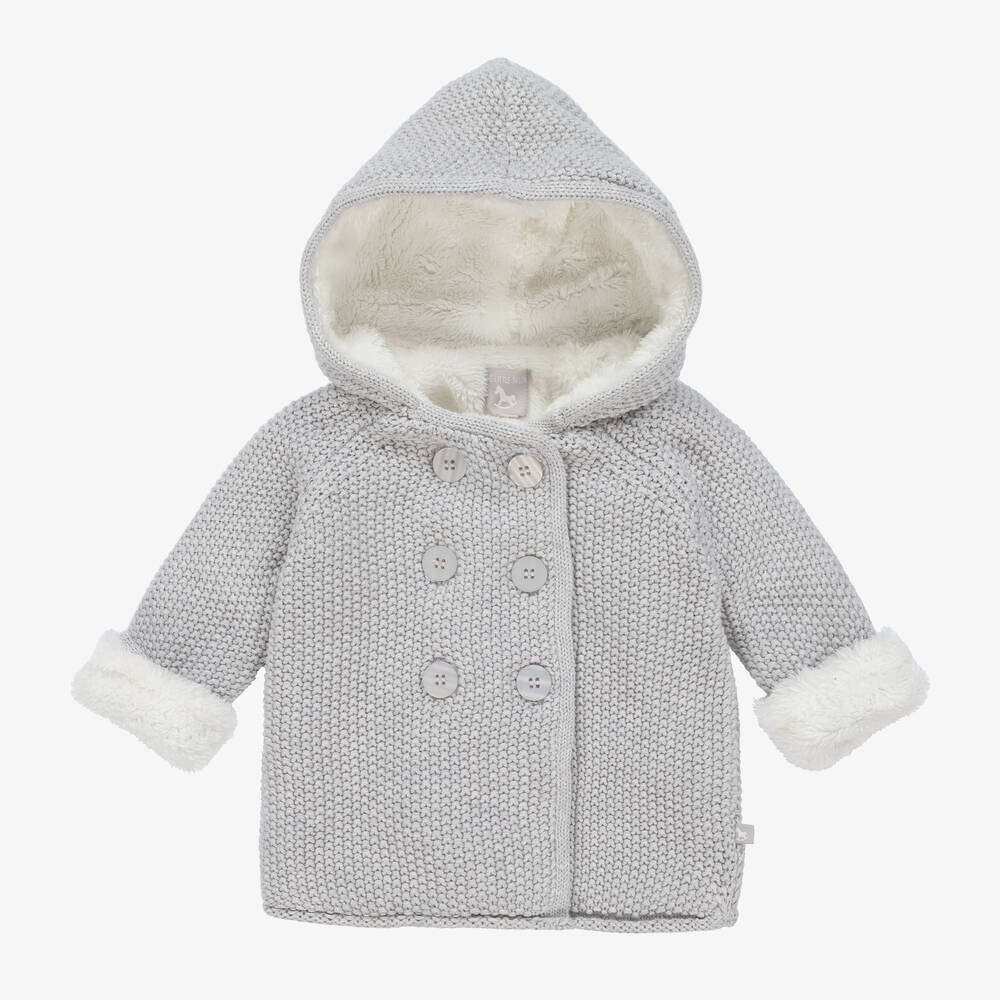 The Little Tailor - Grey Knitted Baby Pram Coat | Childrensalon