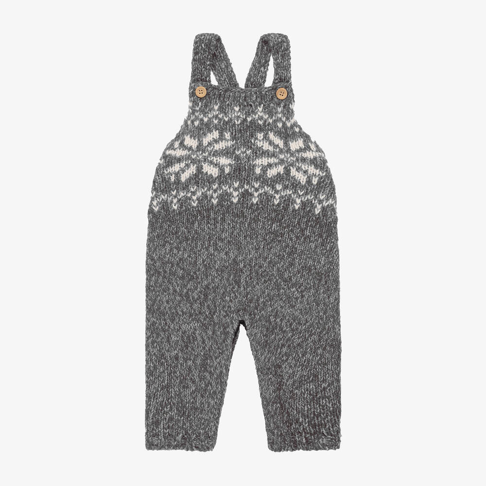 The Little Tailor - Grey Knitted Fair Isle Dungarees | Childrensalon