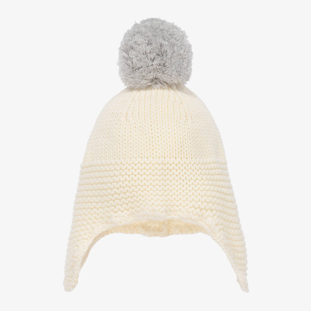 The Little Tailor - Ivory Cotton Knit Bobble Hat | Childrensalon