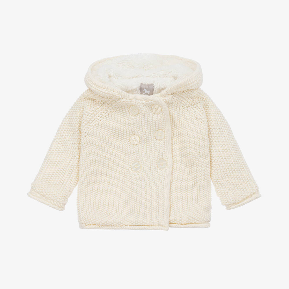 The Little Tailor - Ivory Knitted Cotton Pram Coat | Childrensalon