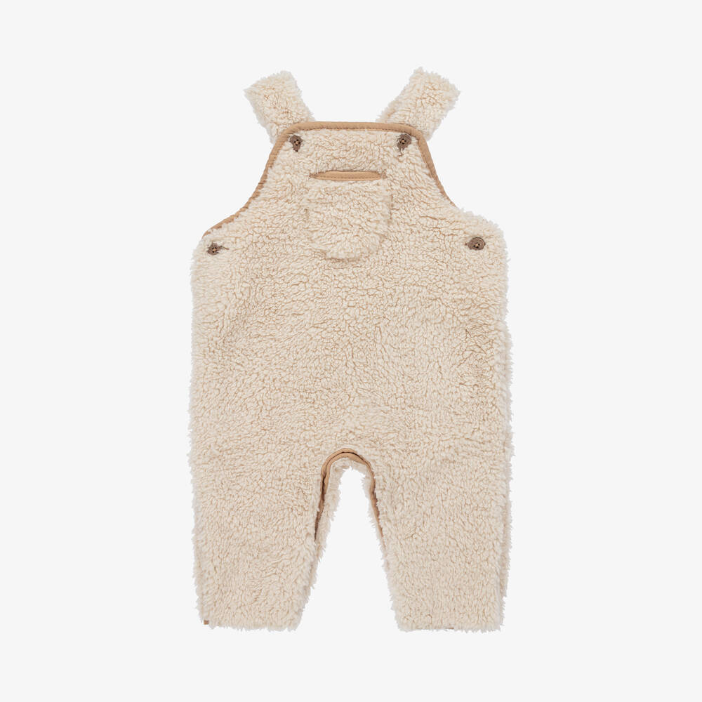 The Little Tailor - Ivory Sherpa Fleece Baby Dungarees | Childrensalon