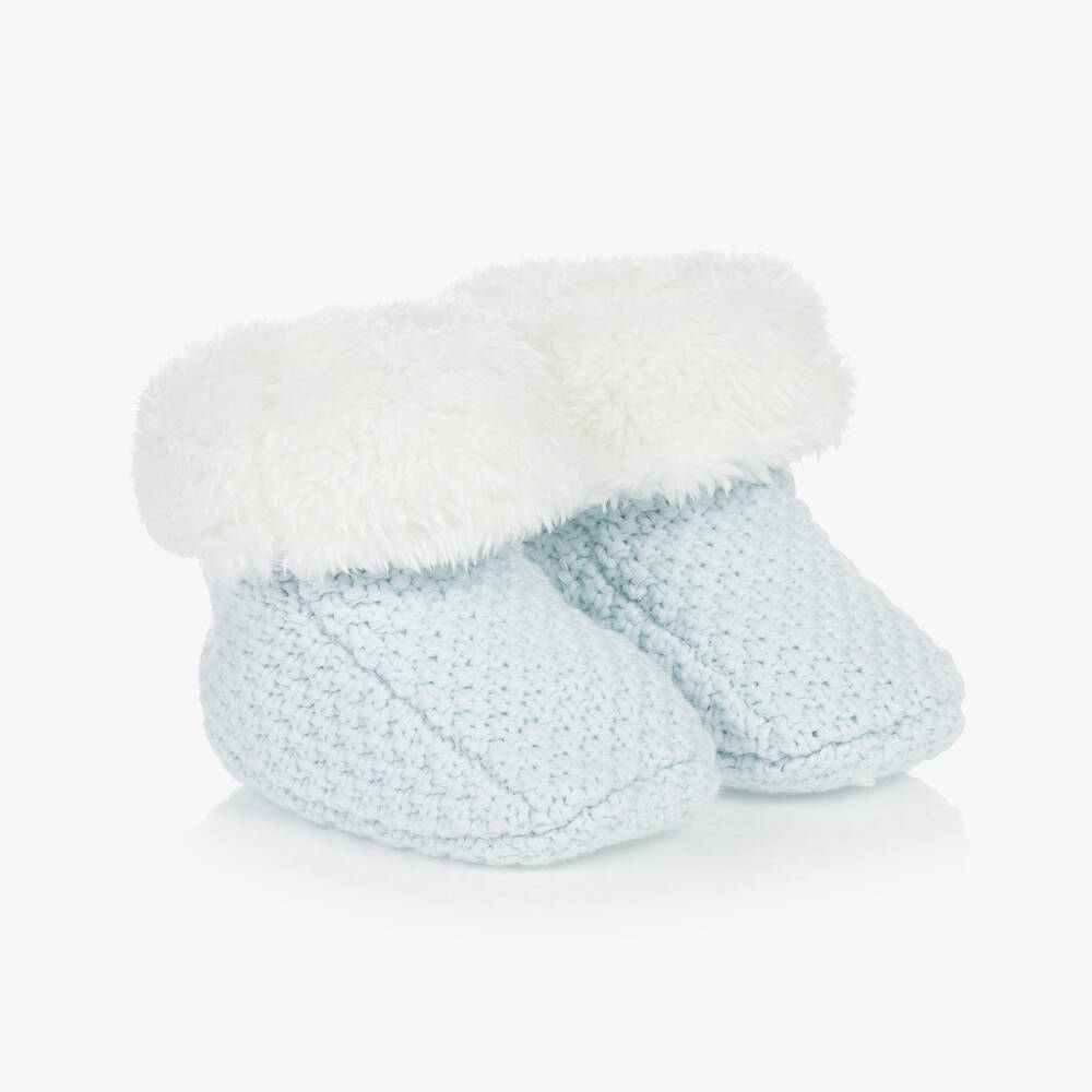 The Little Tailor - Pale Blue Knitted Baby Booties | Childrensalon
