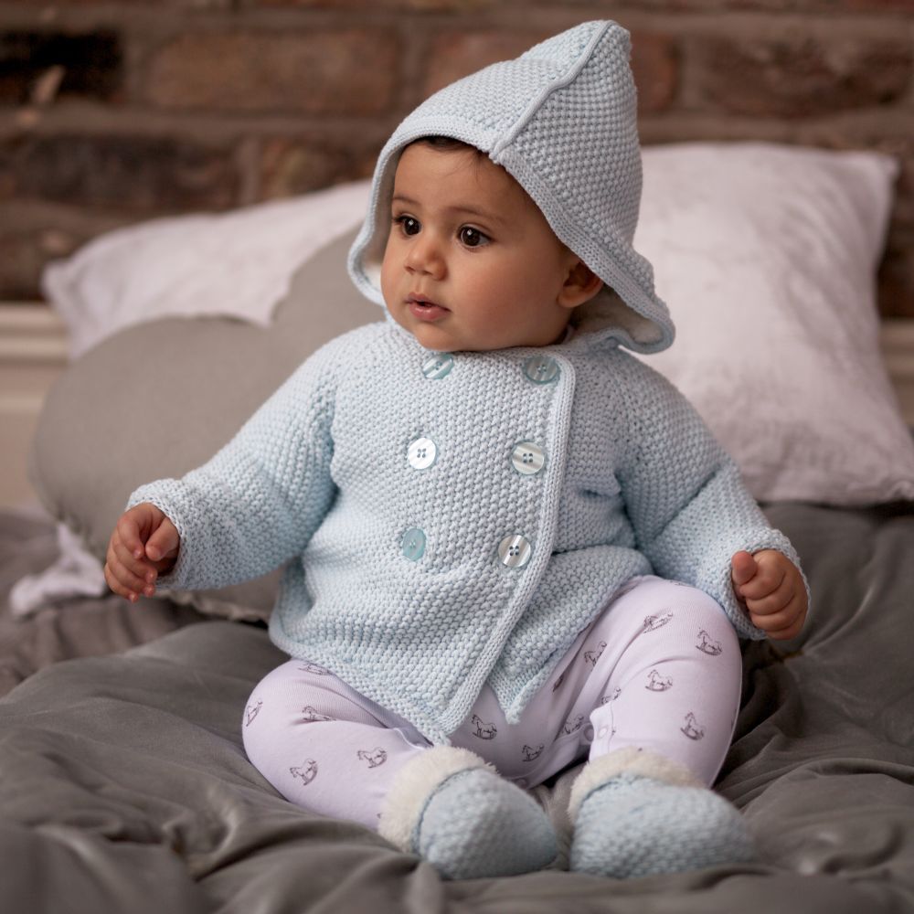 The Little Tailor - Pale Blue Knitted Baby Booties | Childrensalon