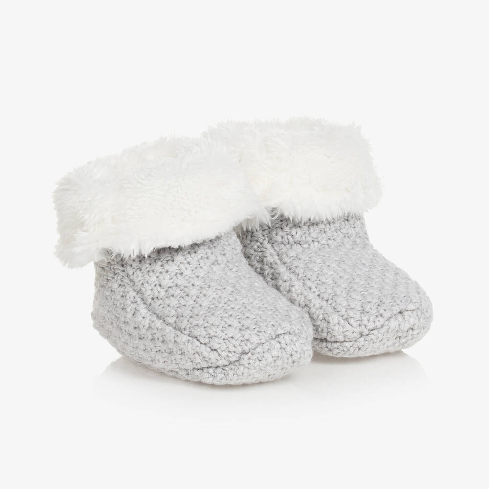 The Little Tailor - Pale Grey Knitted Baby Booties | Childrensalon