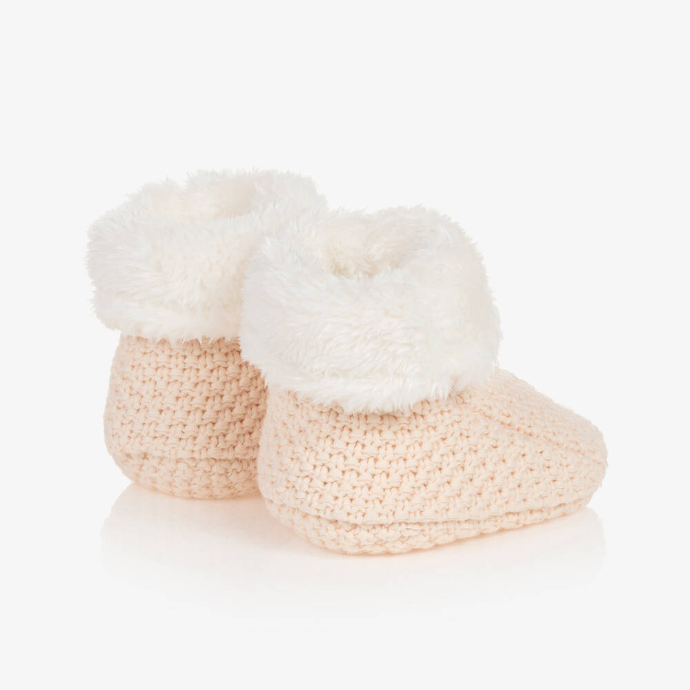 The Little Tailor - Pale Pink Knitted Baby Booties | Childrensalon