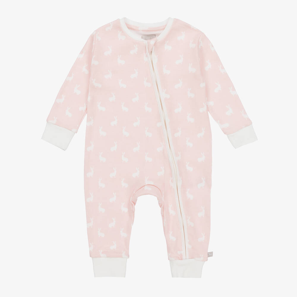 The Little Tailor - Pink Hare Print Cotton Jersey Romper | Childrensalon