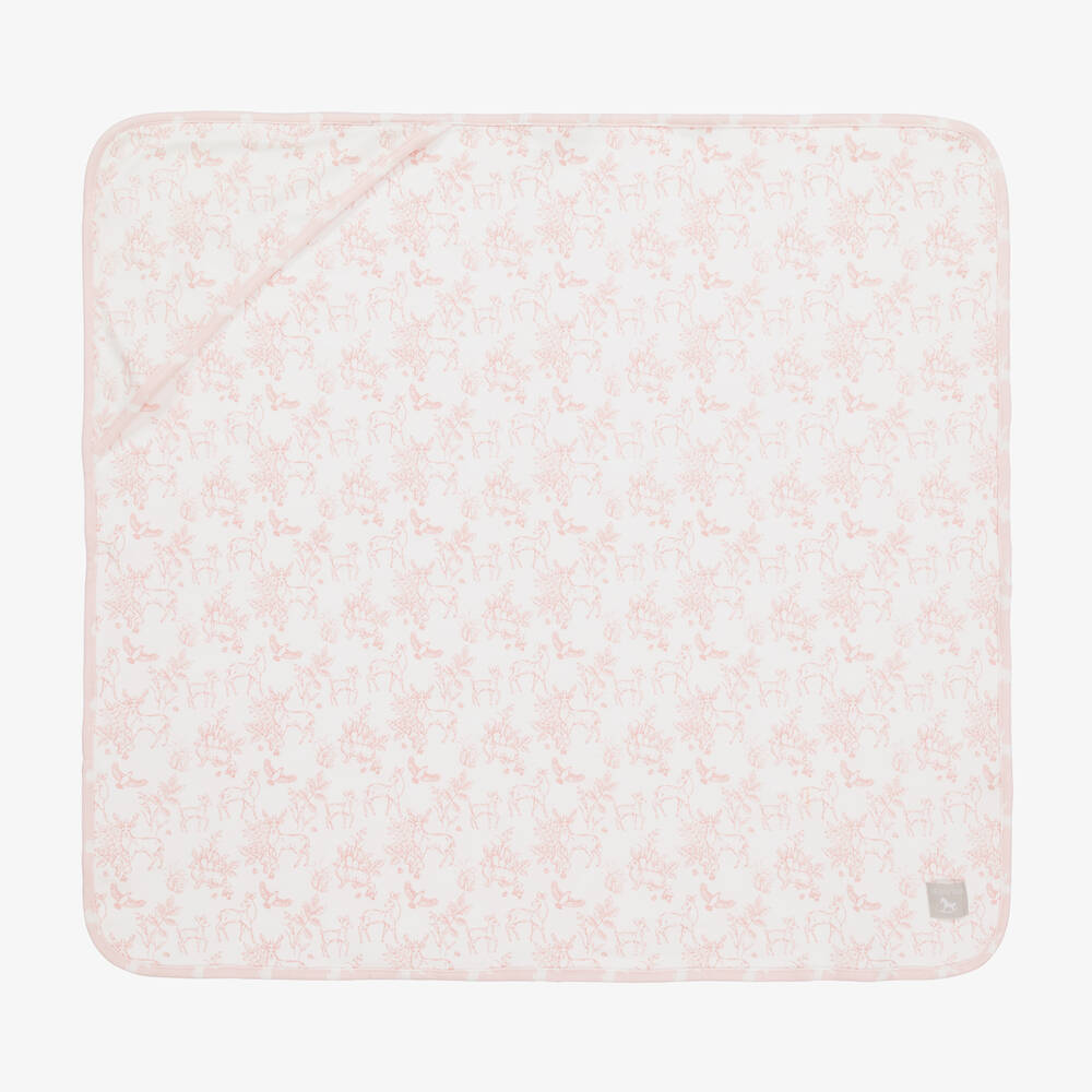 The Little Tailor - Pink Woodland Print Reversible Blanket (69cm) | Childrensalon