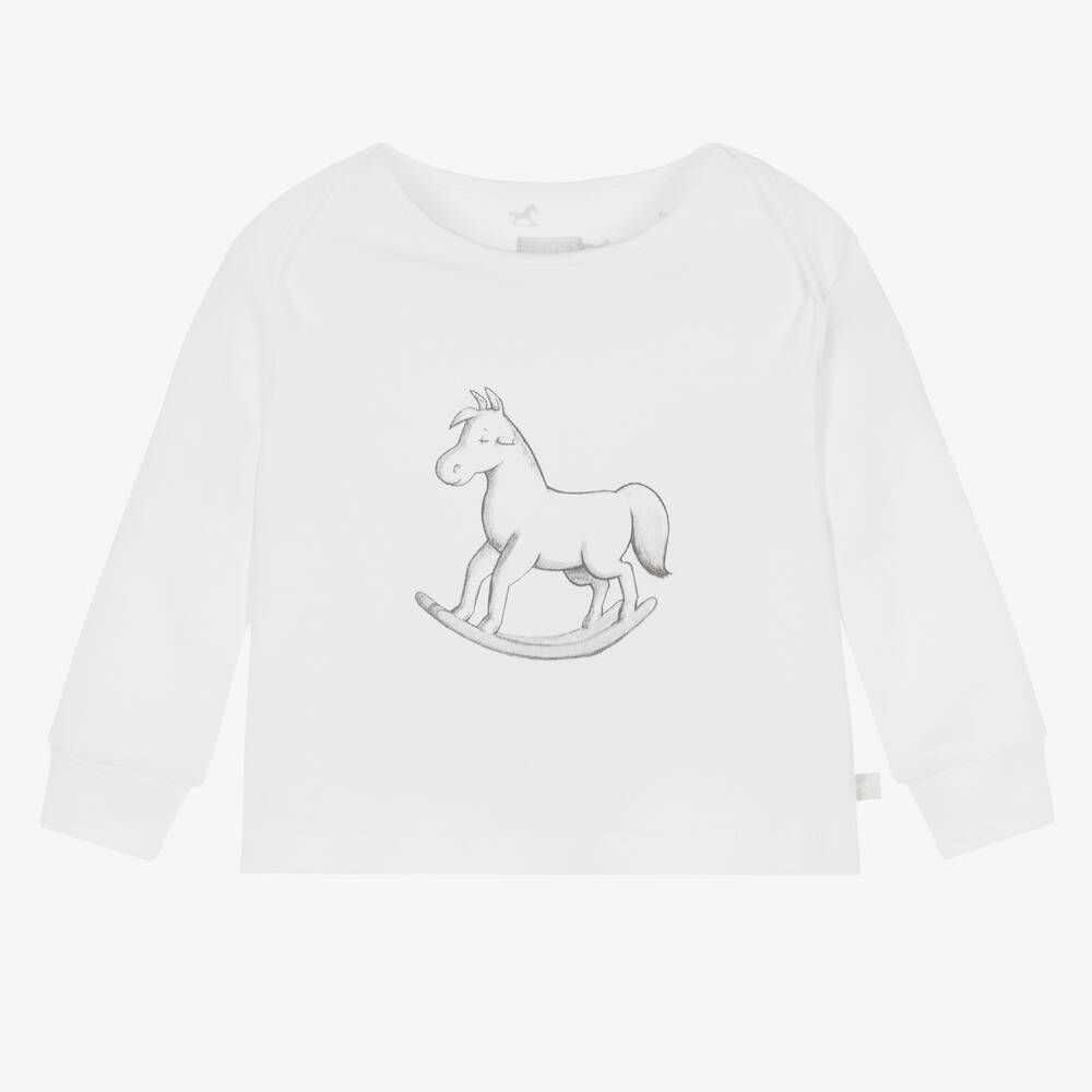 The Little Tailor - White Cotton Jersey Rocking Horse Top | Childrensalon