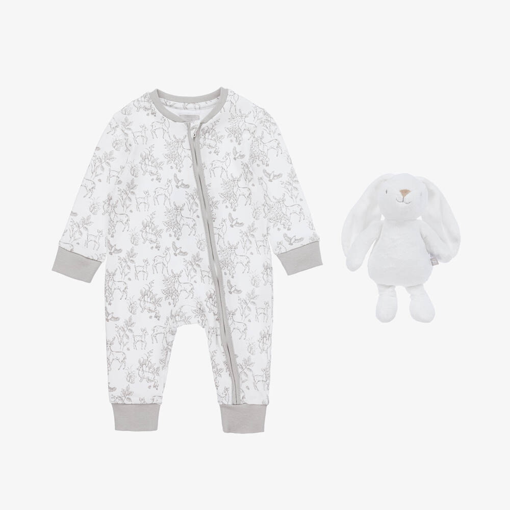 The Little Tailor - White & Grey Cotton Babysuit Gift Set | Childrensalon