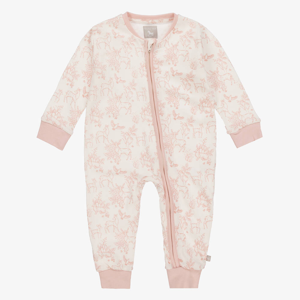 The Little Tailor - White & Pink Woodland Print Cotton Romper ...