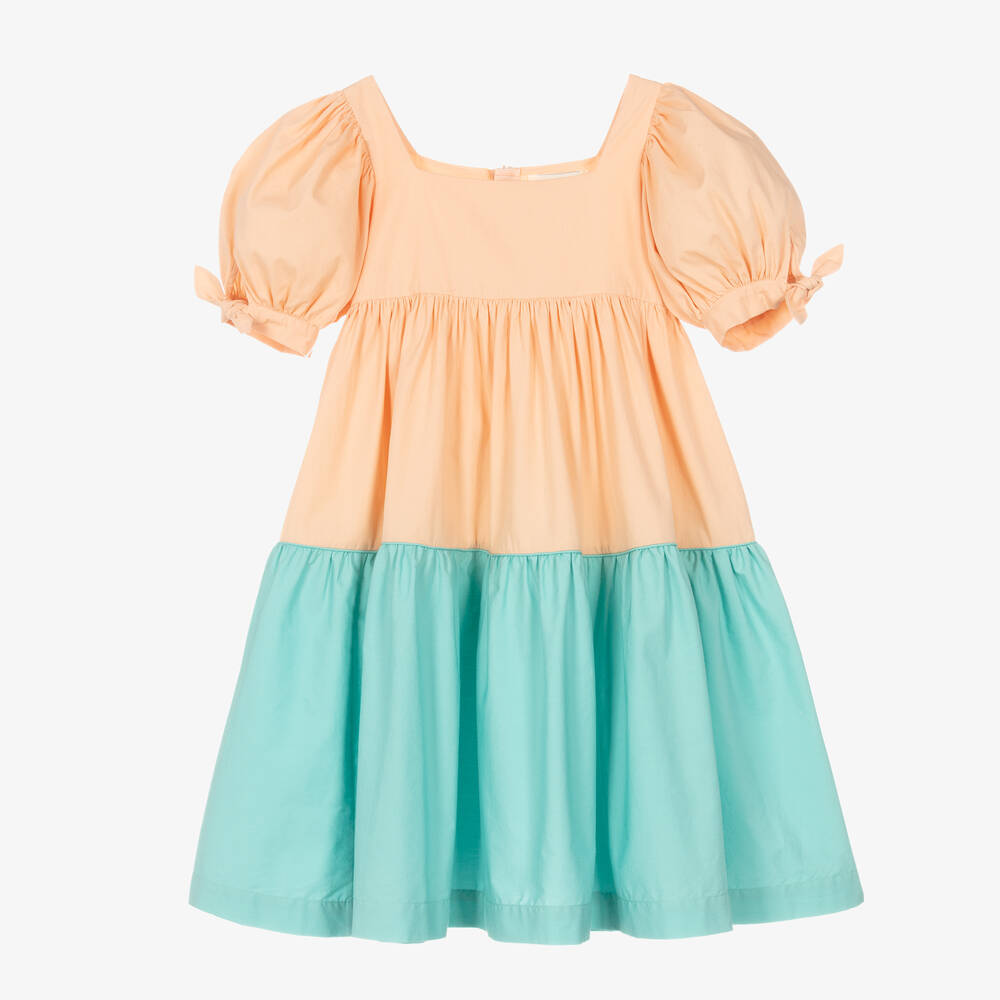 The Middle Daughter - Girls Pink & Aqua Blue Cotton Dress | Childrensalon