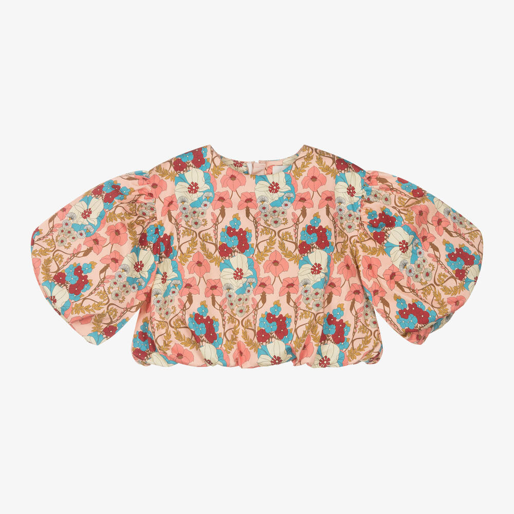 The Middle Daughter - Girls Pink Floral Cotton Blouse | Childrensalon