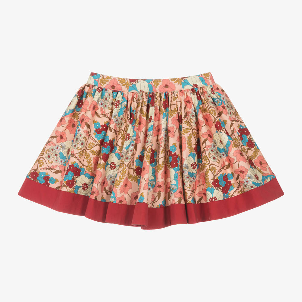 The Middle Daughter - Girls Pink Floral Cotton Skirt | Childrensalon