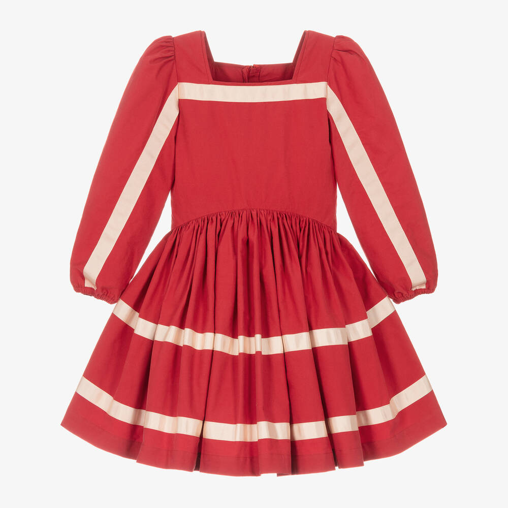 The Middle Daughter - Girls Red Cotton Dress | Childrensalon