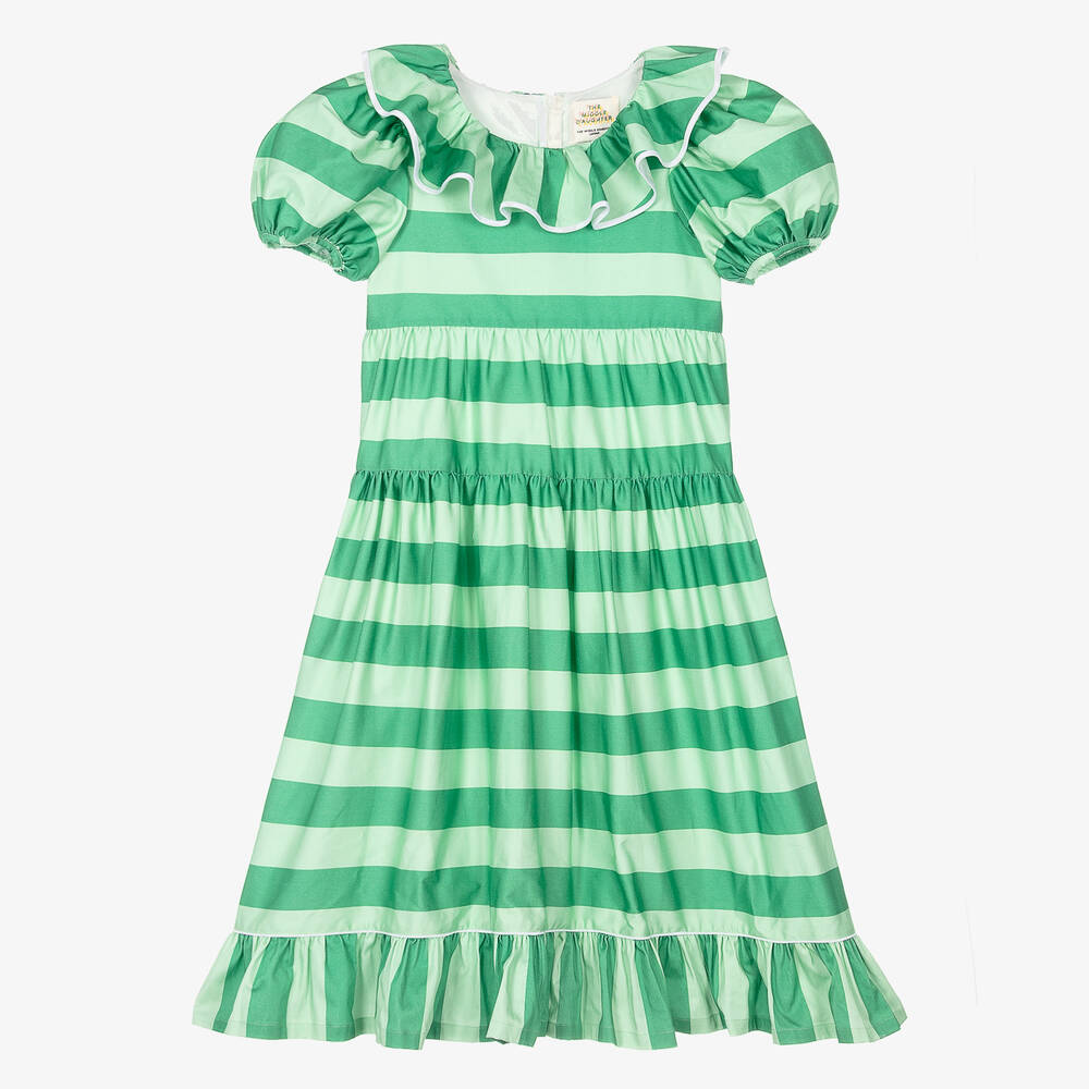 The Middle Daughter - Teen Girls Green Striped Cotton Dress | Childrensalon