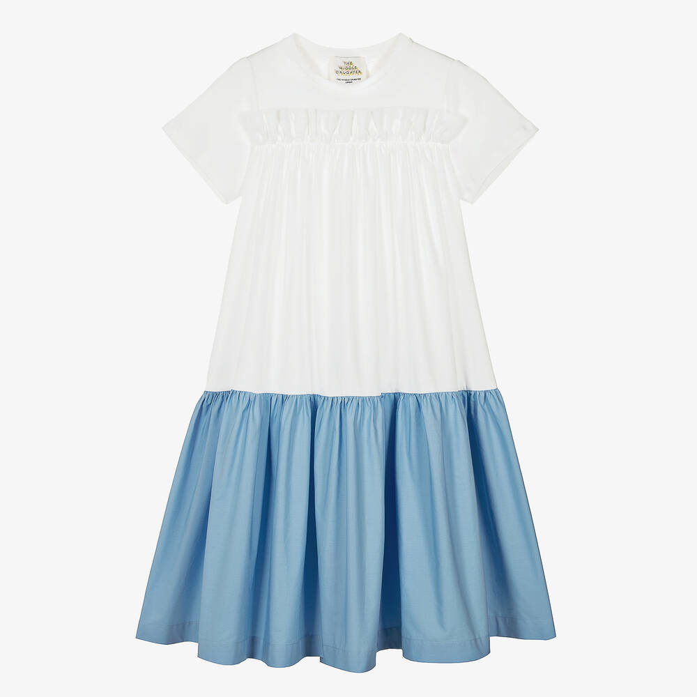 The Middle Daughter - Teen Girls White & Blue Tiered Dress | Childrensalon