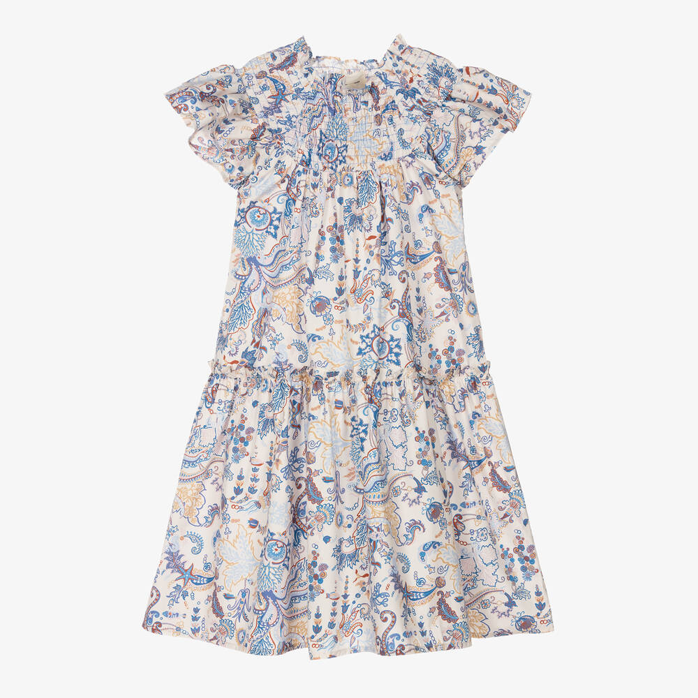 The New Society - Girls Blue Cotton Liberty Print Dress | Childrensalon