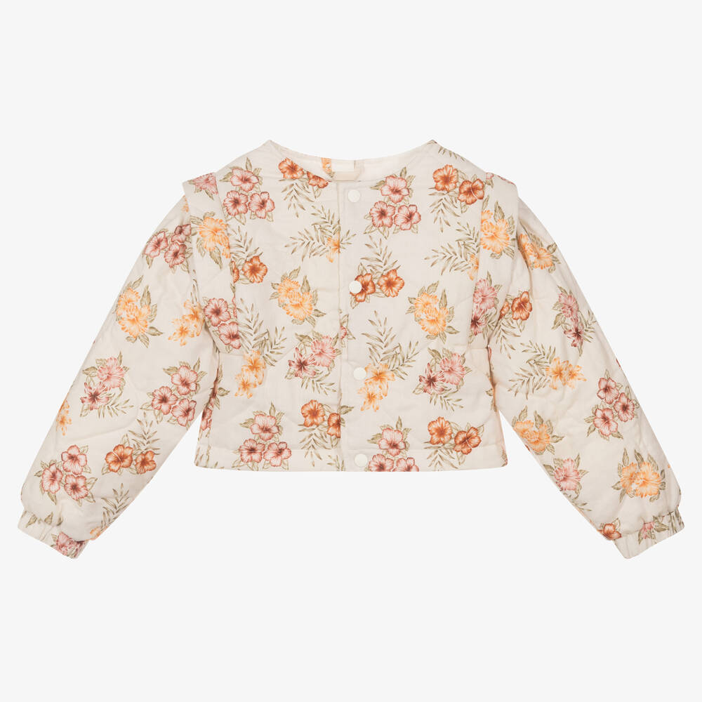 The New Society - Girls Ivory Floral Quilted Jacket | Childrensalon