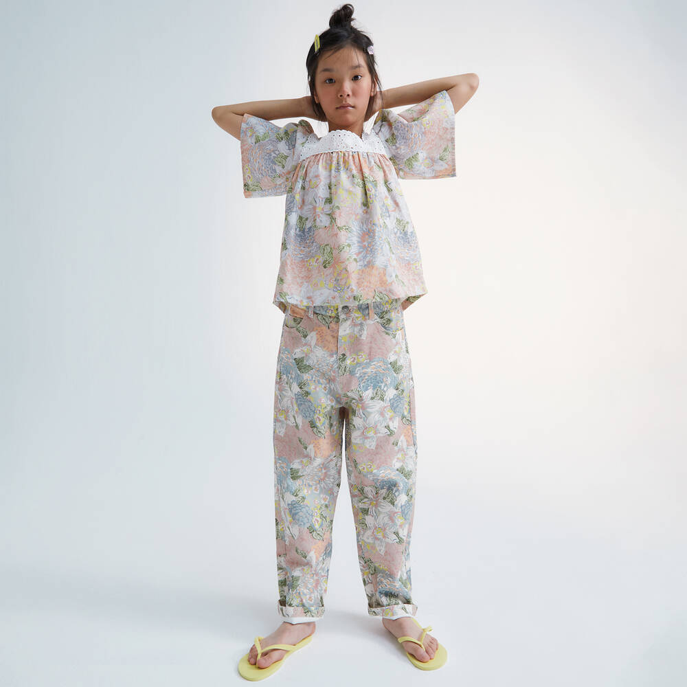 The New Society-Girls Pink & Green Cotton Floral Blouse | Childrensalon