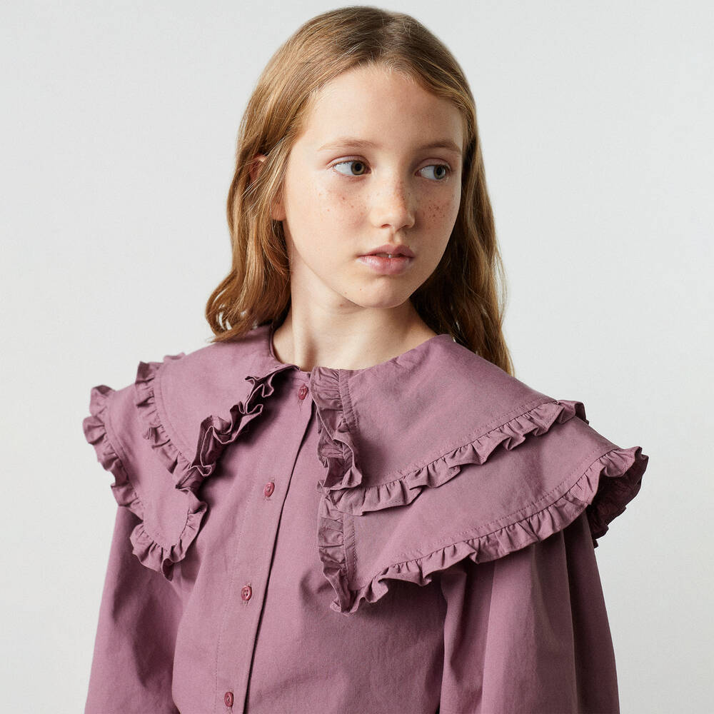 The New Society - Girls Purple Cotton Blouse | Childrensalon