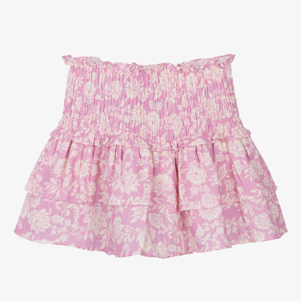 The New Society - Girls Purple Floral Cotton Ruffle Skirt | Childrensalon