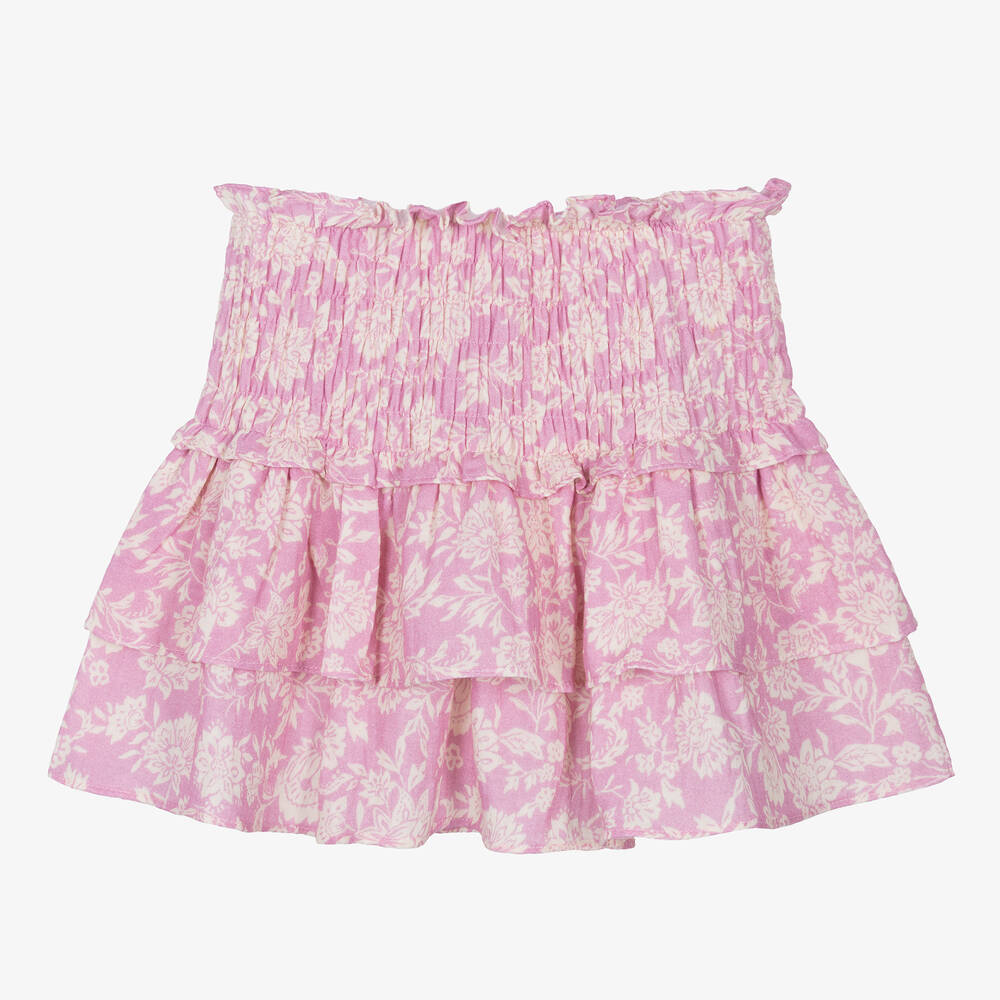The New Society - Girls Purple Floral Cotton Ruffle Skirt | Childrensalon