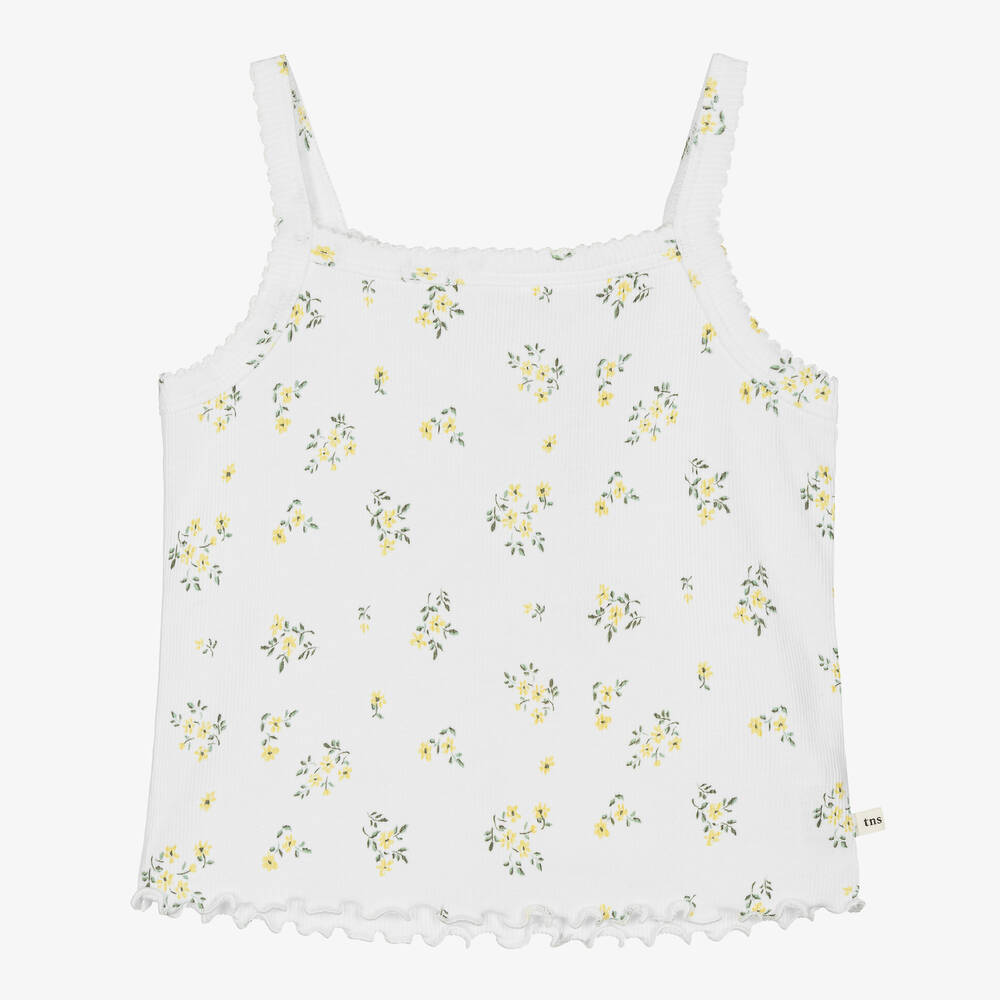 The New Society - Girls White Cotton Jersey Floral T-Shirt | Childrensalon