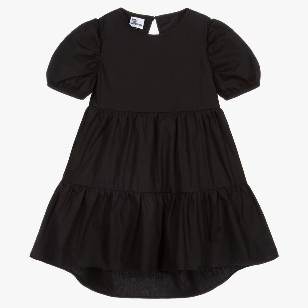 The Tiny Universe - Black Cotton Poplin Dress | Childrensalon