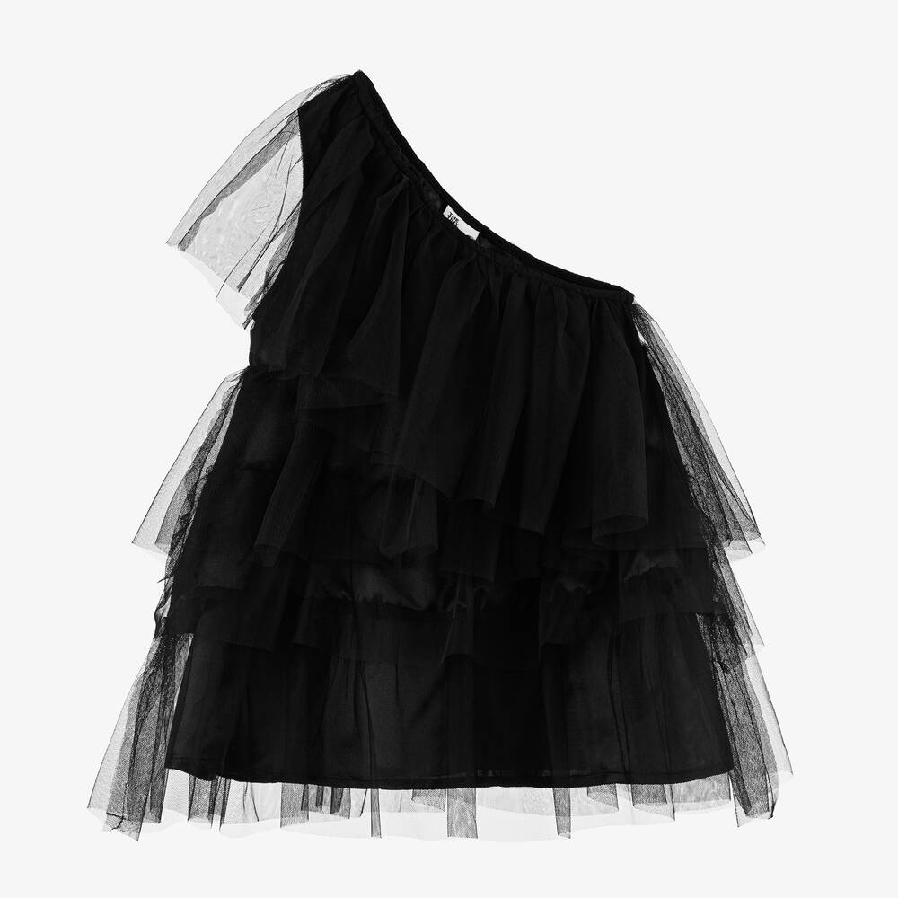The Tiny Universe - Girls Black Asymmetric Tulle Dress | Childrensalon