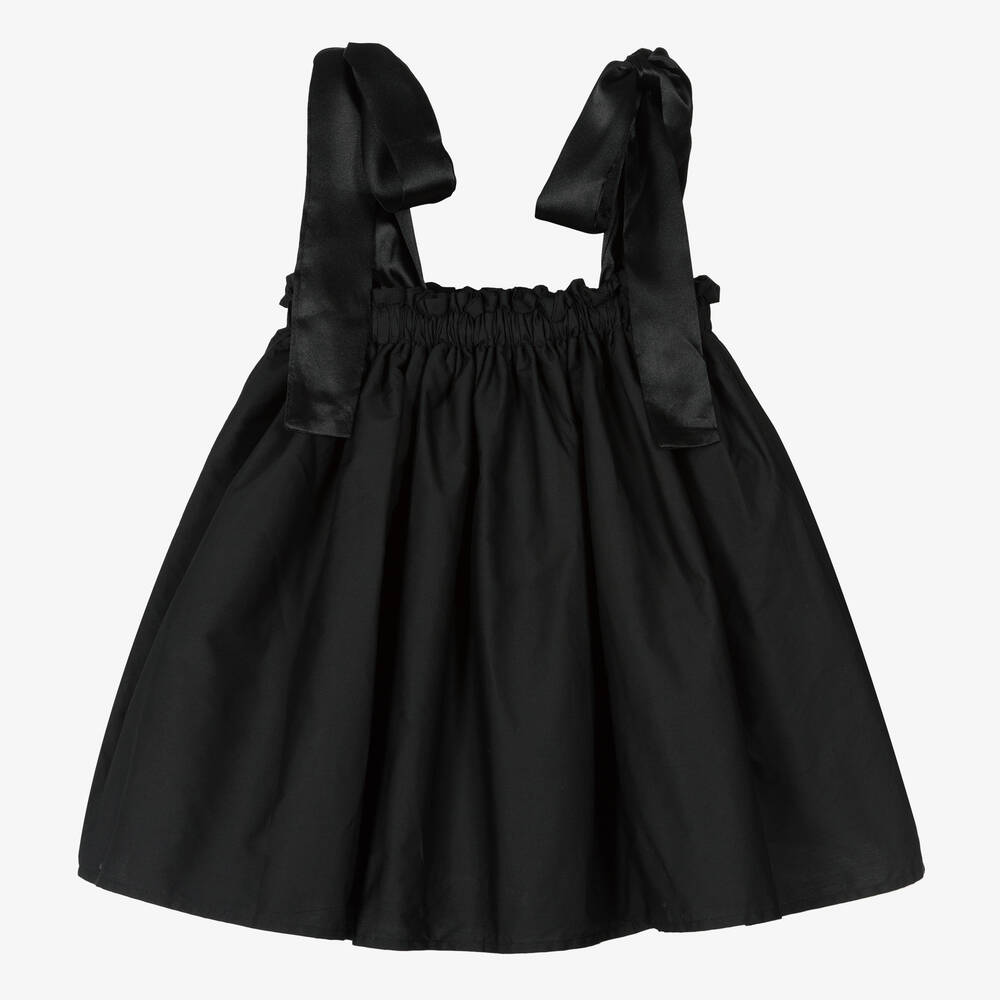 The Tiny Universe - Girls Black Cotton Bow Strap Dress | Childrensalon