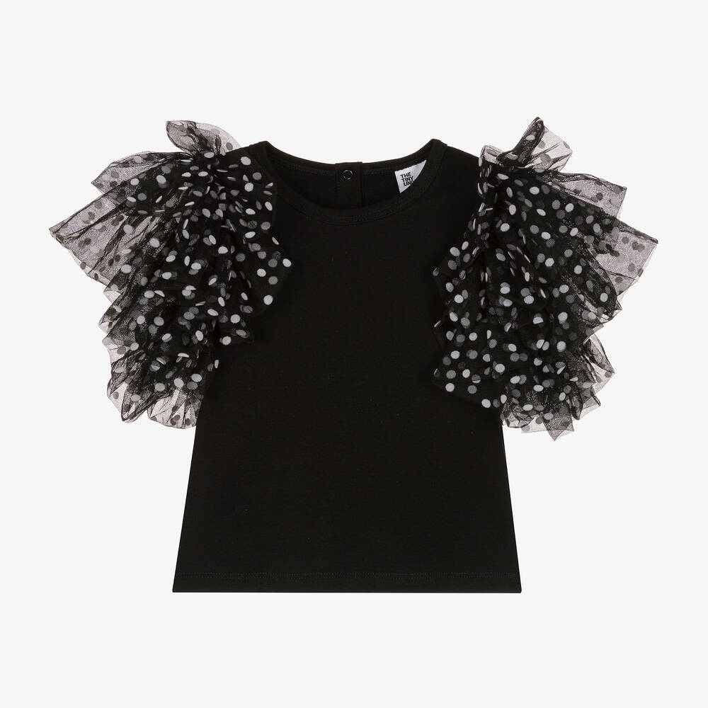 The Tiny Universe - Girls Black Cotton & Tulle T-Shirt | Childrensalon