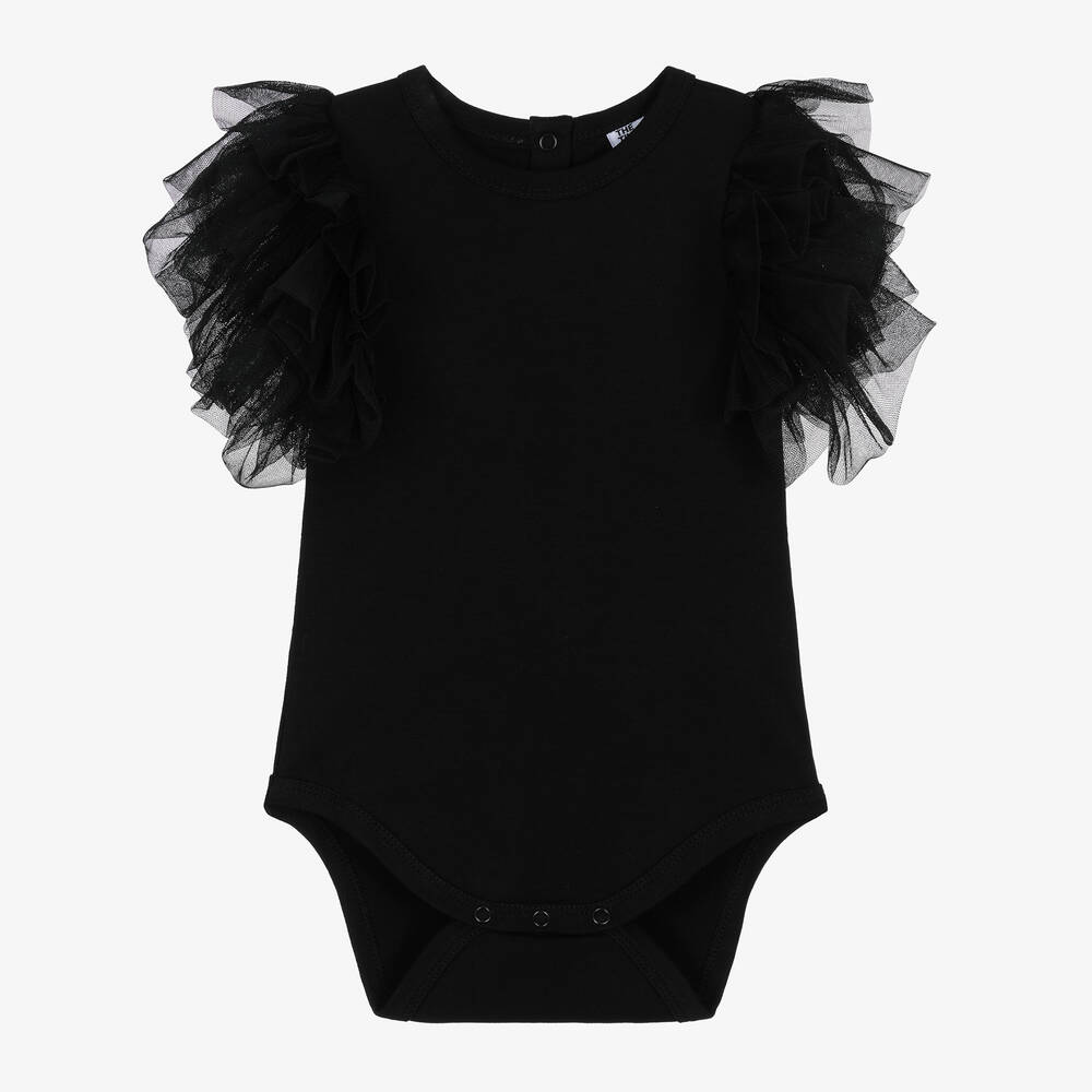 The Tiny Universe - Girls Black Organic Cotton Bodysuit | Childrensalon
